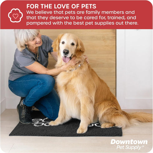 My Doggy Place Microfiber Dog Mat for Muddy Paws, 36" x 26" Charcoal with Paw Print, Non-Slip Rubber Backed