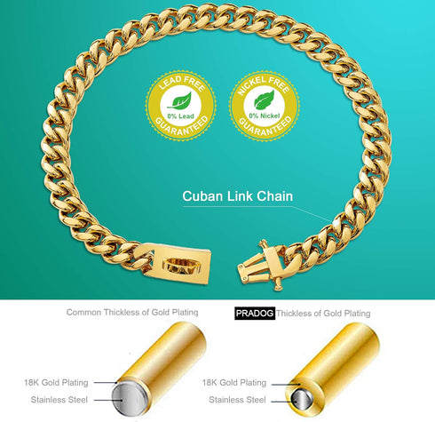 Designer Dog Gold Chain Collar, 15MM Cuban Link with Safety Buckle, Stainless Steel Walking Collars (15MM, 26")