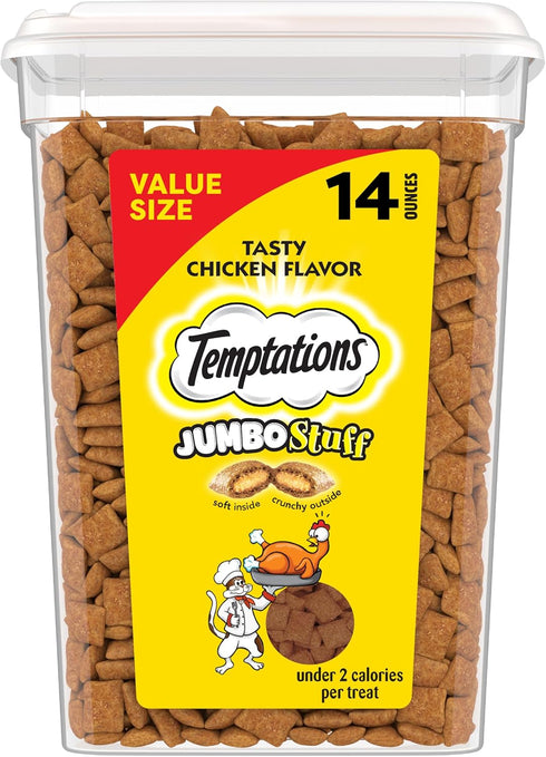Temptations Jumbo Stuffed Cat Treats, Crunchy and Soft Cat Treats, Tasty Chicken