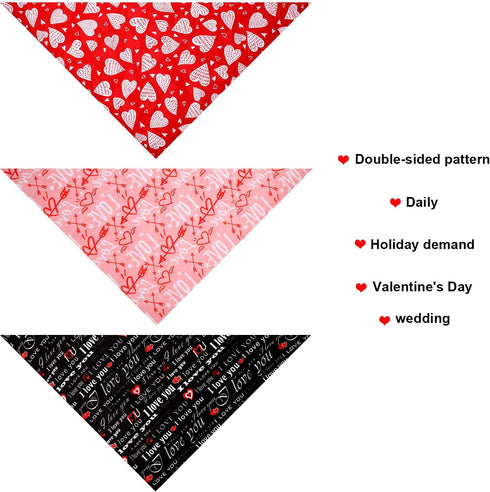 3 Set, Pieces Valentine Dog Bandana Wedding Triangle Cat Scarf Washable Reversible Printing Loving Heart Bibs Dog