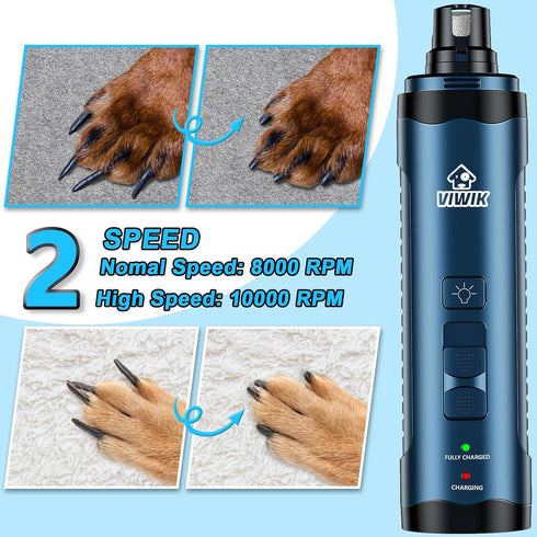 Trimmers 2-Speed VIWIK Dog Nail Grinder, Dog Nail with LED Lights, Pet Nail Clippers Kit for Large Medium Small Dogs