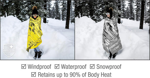 Swiss Safe Emergency Mylar Thermal Blankets + Bonus Space Blanket - Compact Insulated for Cold Weather, 25 Pack