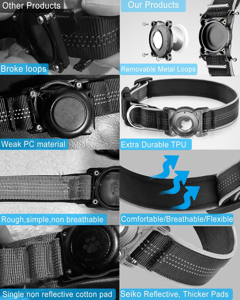 ONEONTA Airtag Dog Collar, Waterproof Airtag Holder with Removable Metal Loop, Heavy Duty Reflective Collar for Small