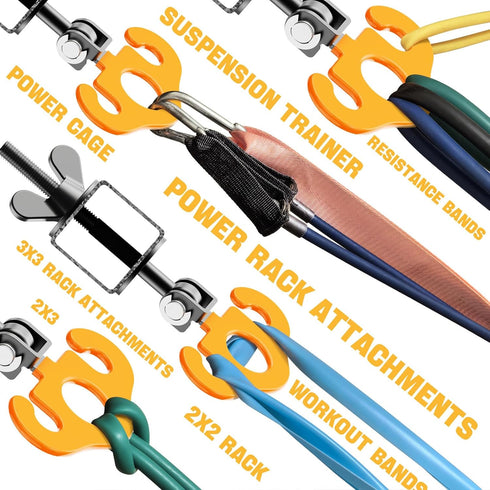 HOOJAKU Power Rack Attachments, Hooks for Squat Rack, Resistance Band Heavy Duty, Versatile Gym Equipment Attachments
