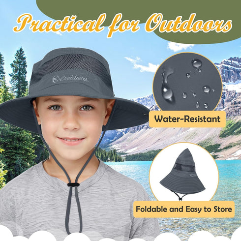 Zando Kids Sun Hat, Outdoor UPF 50+ Boys Fishing Bucket Hat for Hiking, Camping, and Beach