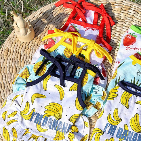 Generic Summer Fruit Print Pet Halter Tutu Dress - Strawberry Banana Pineapple Outfit for Small/Medium Dogs & Cats