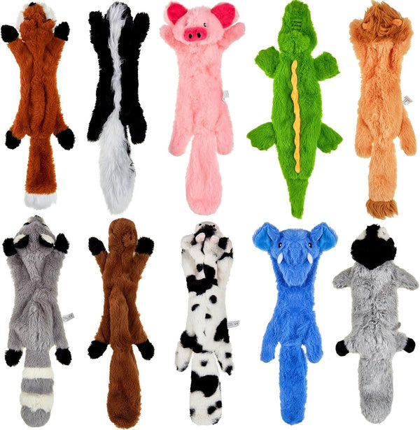 Syhood 10 Pack Dog Squeaky Toys - No Stuffing Plush Chew Toy Animals for Small Medium Large Breed Chewer