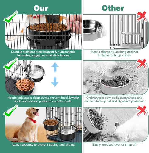 2 Pack No Spill Dog Crate Water Bowls, Hanging Stainless Steel Bowls for Pet Cage Accessories