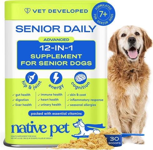 Native Pet Senior Daily Dog Vitamins & Supplements 12-in-1 Dog Multivitamin Powder