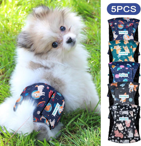 (5 Pack, Paw Legend Washable Dogs Diapers Male Dog Belly Bands for Male Dogs Diapers Reusable Puppy & Doggie Diapers