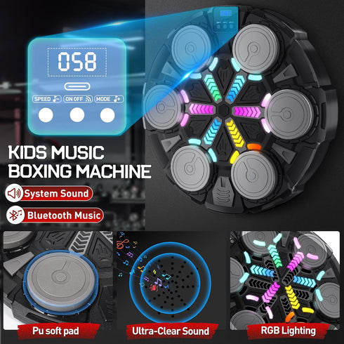 Music Boxing Machine for Adults and Kids, Smart Bluetooth Boxing Training Equipment with Gloves & Rhythm Games,Wall