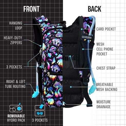 Sojourner Hydration Pack - Water Backpack with 2L Hydration Bladder for Hiking and Festivals