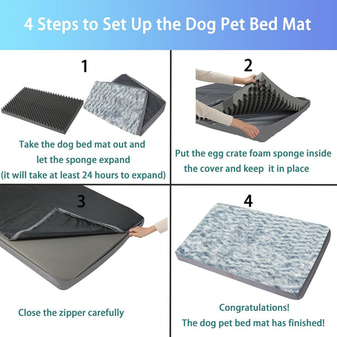 Dog Bed Mats for Medium Dogs, Orthopedic Durable Crate Bed Mattress of Thick Egg Foam, Rose Plush Washable Cover, Grey