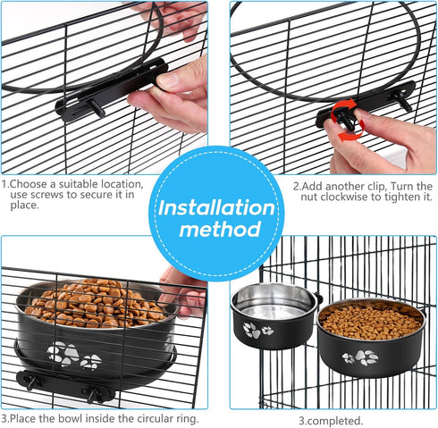 2 Pack Stainless Steel Hanging Water Bowl for Kennel Crate, No Spill Dog Bowls for Small Medium Dogs, Cats