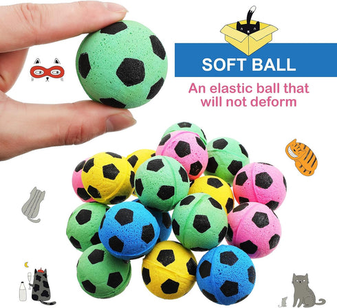 Skylety 32 Pieces Cat Soccer Balls, Foam Sponge Football Interactive Toy Sports Ball for Kittens