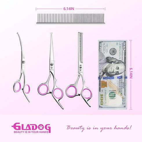 5 1 Set GLADOG Professional in Dog & Cat Grooming Scissors with Safety Round Tips, Sharp and Heavy-duty Pet Grooming