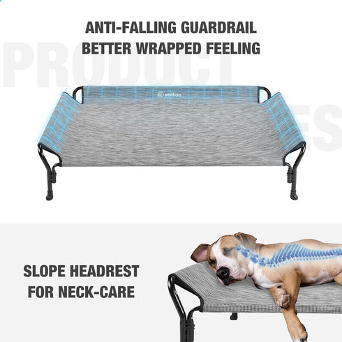 Veehoo Cooling Elevated Dog Bed for Large Dogs, Raised Bed with Guardrail & Slope Headrest, Durable Mesh
