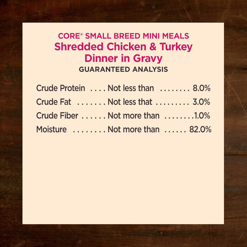 Wellness CORE Natural Grain Free Mini Meals Wet Dog Food, Shredded Chicken & Turkey Dinner in Gravy, 3-Ounce Pouch