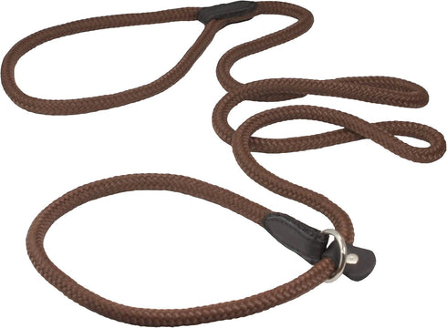 Dogs My Love Nylon Rope Slip Dog Lead Adjustable Collar and Leash 6ft Long (Medium: 3/8" (8mm), Brown)