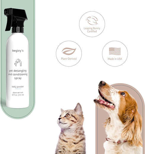 16 oz, Begley's Pet Detangling Spray - Premium Essential Oil Scented Detangler Spray for Dogs, Puppies & Cats - Dog