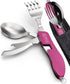 Orblue 4-in-1 Camping Utensils, Portable Stainless Steel Spoon, Fork, Knife & Bottle Opener Combo Set - 2-Pack, Hot Pink