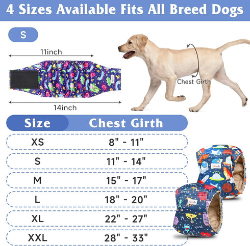 5 Pack Reusable Male Dog Belly Bands - High Absorbency, Small Size, Monster Design