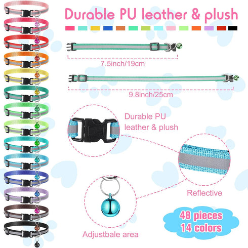 42 Pcs Puppy Collars for Litter, Adjustable ID Collars with Bell for Newborn Dogs and Cats, Reflective