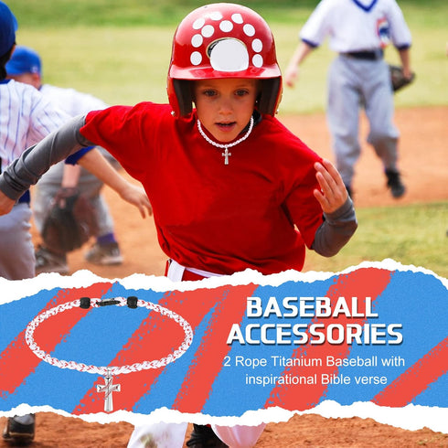 Glenmal 2 Rope Baseball Cross Necklace, Boys Baseball Titanium Necklace, Stainless Steel Pendant Gifts