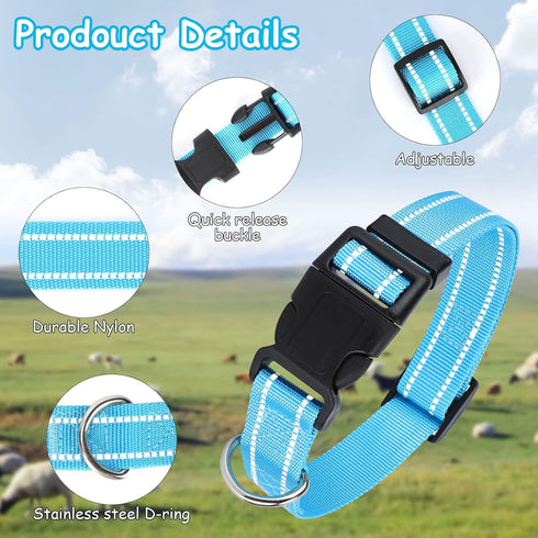 5 Pack Reflective Goat Collars with Bells, Adjustable Nylon Collar Set for Small Farm Animals, Loud Bronze Bell for