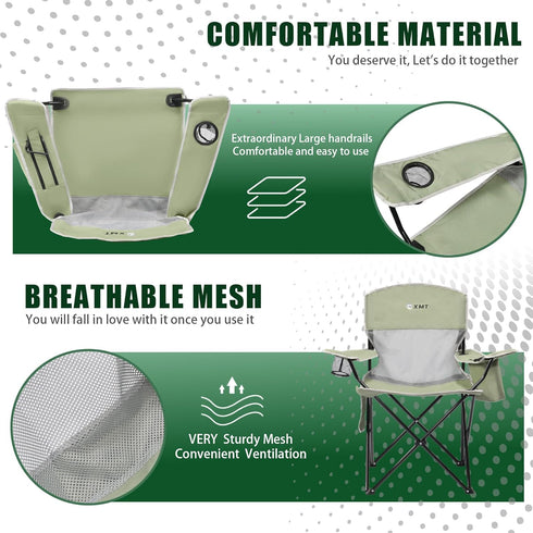 XMT Portable Outdoor Folding Chair with Cup Holder & Cooler Bag - Breathable Mesh, Wide Armrests, Ergonomic Design