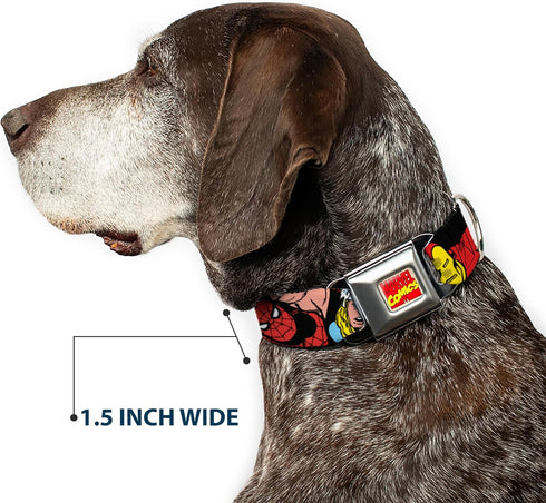 Buckle-Down Seatbelt Buckle Dog Collar - 5 Marvel Characters Black, 1" Wide, Fits 15-26" Neck, Large