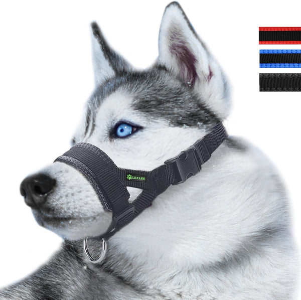 Lepark Nylon Dog Muzzle, Adjustable Loop for Small, Medium, Large Dogs, Prevents Biting, Barking, Chewing (L/Black)