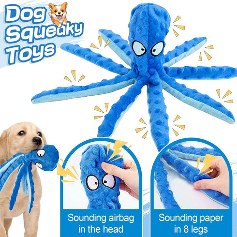Alphatool Squeaky Dog Toy, Octopus for Aggressive Chewers, Tough No Stuffing Plush for Large Dogs, Crinkle Interactive