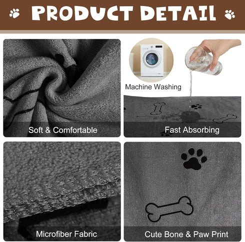 Chumia 4 Pcs Dog Towels - Microfiber Absorbent Towel for Drying Dogs, Quick Drying Paw Towel for Medium Dogs (Gray, 24