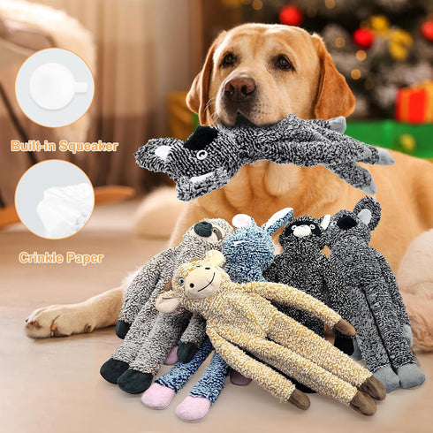 BUYPOW 3pack No Stuffing Dog Toys for Large Dogs, Plush Teething Toys to Keep Them Busy, Squeaky Crinkle Interactive