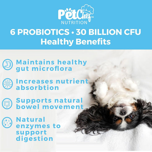 Pet Chef Probiotics Prebiotics Chew Treats for Dogs - Digestive Gut & Bowel Health Blend for Puppies and Old Dogs,