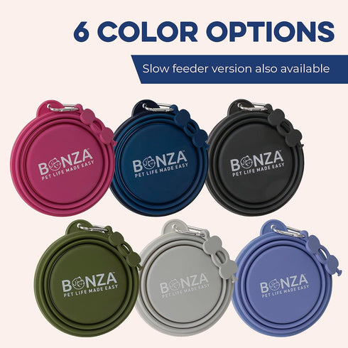 Large Collapsible Dog Bowl 1000 mL, Sturdy Reinforced Rim, Includes Carabiner & Water Bottle Holder Keychain, Black