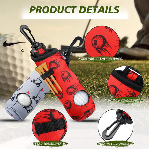 Jerify 12 Pieces Golf Ball Holder, Soft Carry Bag with Tee Holder, Keychain Belt Clip Hook, Portable Accessories for