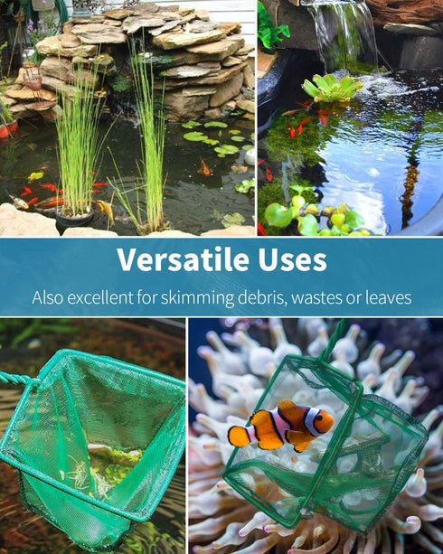 Pawfly Aquarium Fish Net, Square Net with Braided Metal Handle for Cleaning Fish Tanks and Ponds