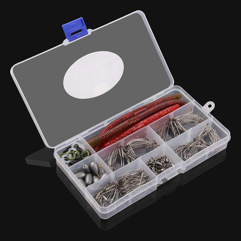 Wacky Rig Worm Hooks Kit – 163pcs Bass Fishing Weedless Hooks, O Ring Sinkers, Fishing Swivels for Soft Stick Baits