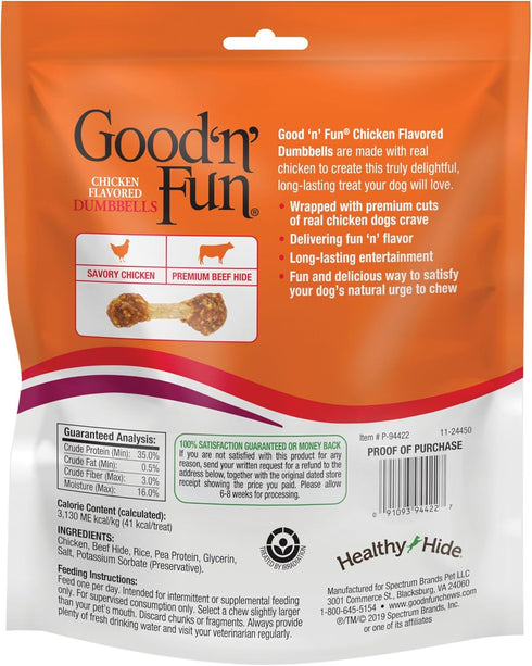 Good'N'Fun Chicken Flavored Rawhide Dumbbells for Small Dogs
