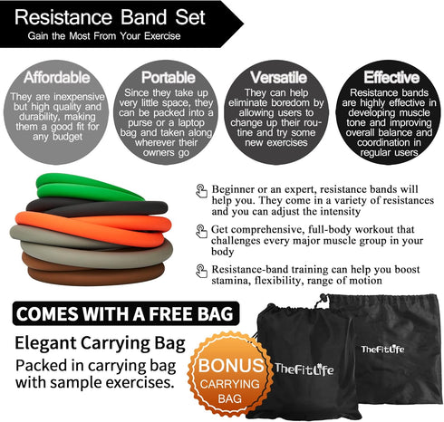 TheFitLife Exercise Resistance Bands with Handles - 5 Stackable Fitness Workout Bands up to 300 lbs