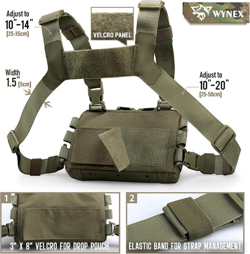 WYNEX Tactical Chest Rig Pack for Men - Running Chest Bag with Front Loop for Hunting and Outdoor EDC