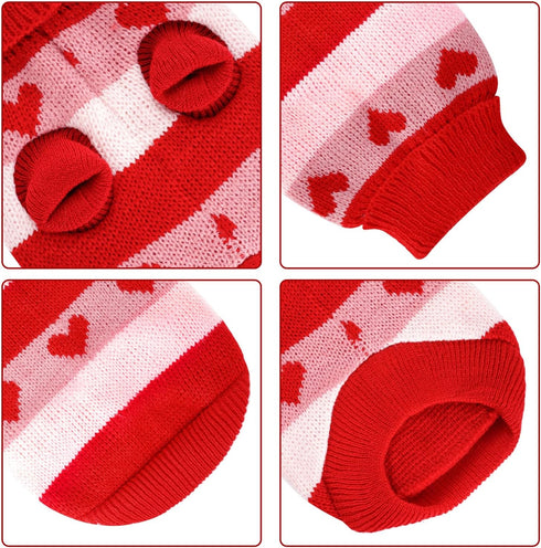 Dog Heart Knitted Sweater - Warm Pet Clothes for Small Puppies & Cats (Red, M)
