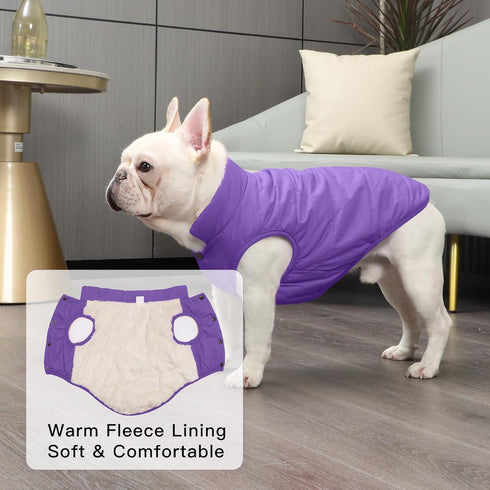 2 Layers Fleece Lined Warm Dog Jacket for Puppy Winter Cold Weather, Soft Windproof Small Dog Coat, Purple S