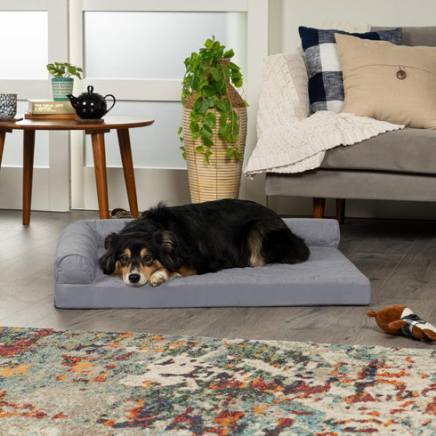 Furhaven Cooling Gel Dog Bed for Large/Medium Dogs w/ Removable Bolsters & Washable Cover, Titanium, Large