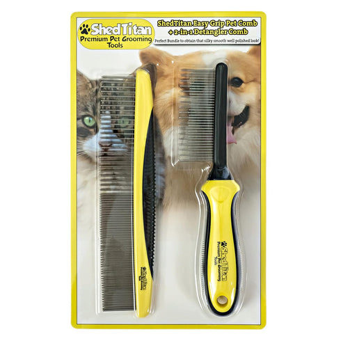 Metal Dog Comb for Matted Hair & Detangler Combs Set - Easy Safe Grooming Combs for Cats & Dogs to Remove Tangles