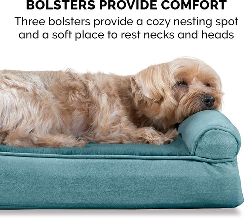 Furhaven Cooling Gel Dog Bed for Medium/Small Dogs, Removable Bolsters & Washable Cover, Plush & Suede Sofa for Dogs Up