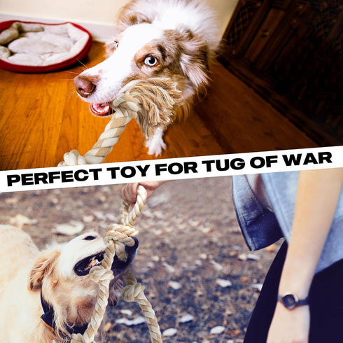 Fida Large Dog Rope Toys for Aggressive Chewers, 29" Indestructible Tug of War Toy with 3 Knots and Handle, Natural