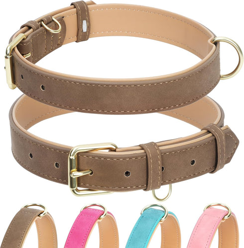 Leather Dog Collar for Small Medium Large Dogs, Soft Padded with Heavy Duty Gold Buckle, Durable for Daily Walking
